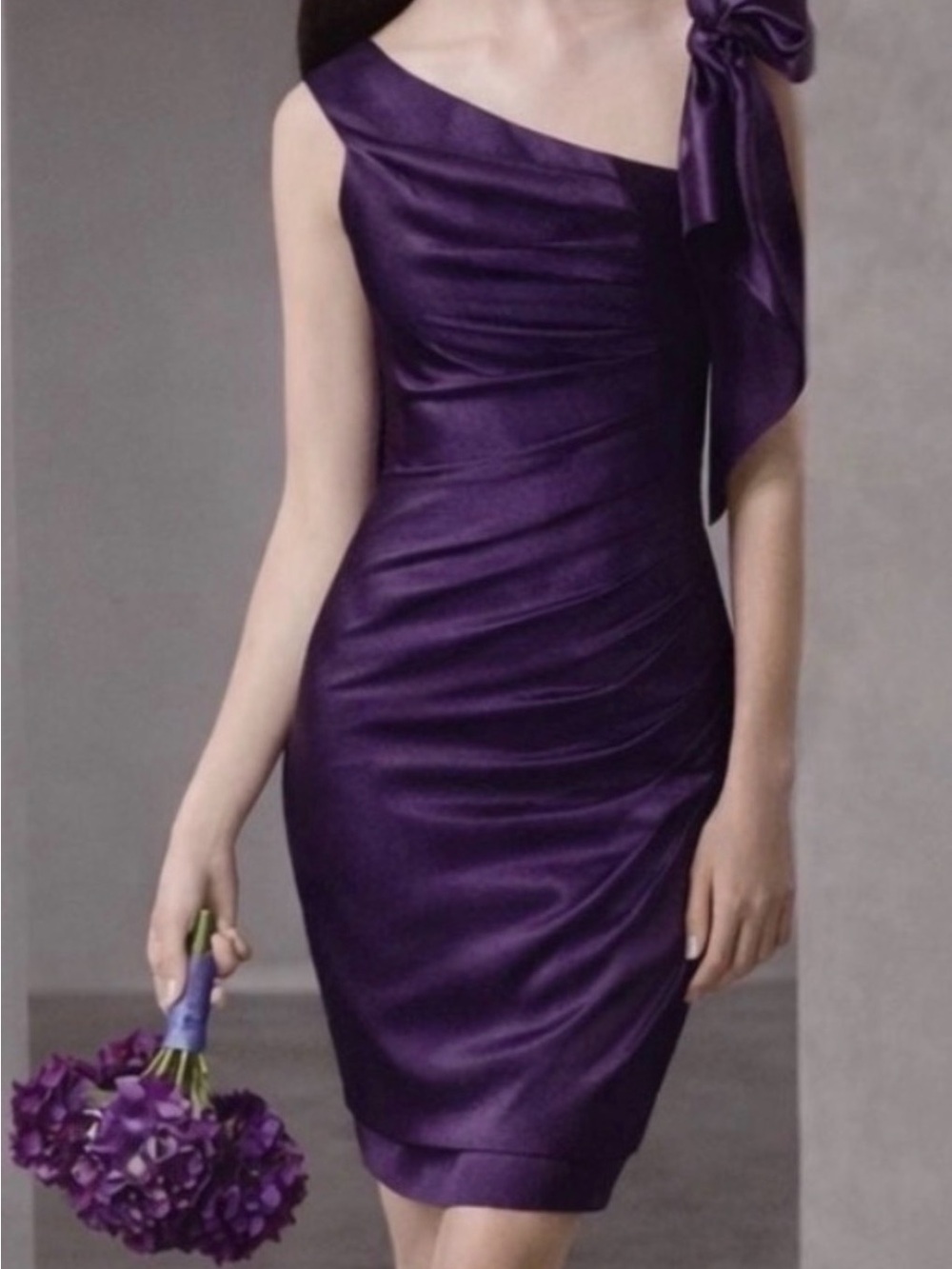 White by Vera Wang Plum Bow Shoulder Cocktail Dress